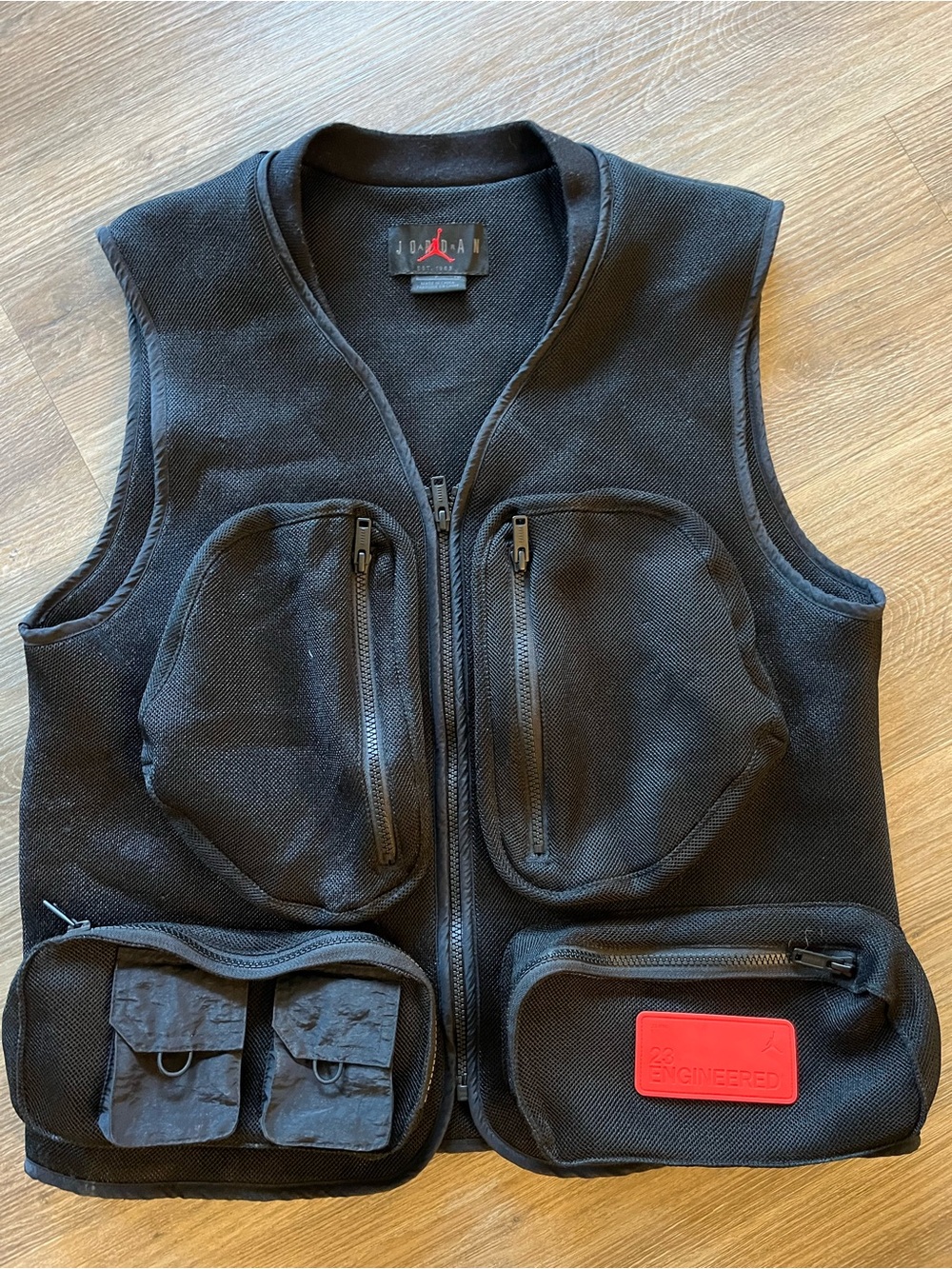Jordan Black Multi-Pocket Utility Vest with Red Patch